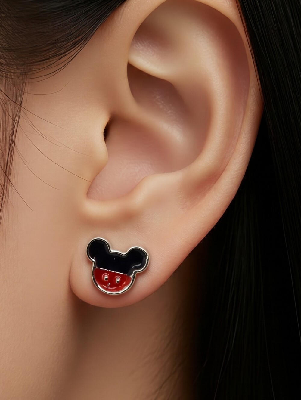 Tiny Mickey Mouse Outfit Stud Earrings | Red & Black Enamel Disney NWT Jewelry